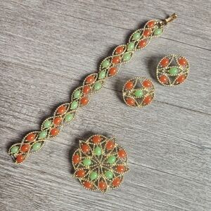 Vintage 1969 Sarah Coventry "Acapulco" 4pc Jewelry Set Brooch Bracelet Earrings